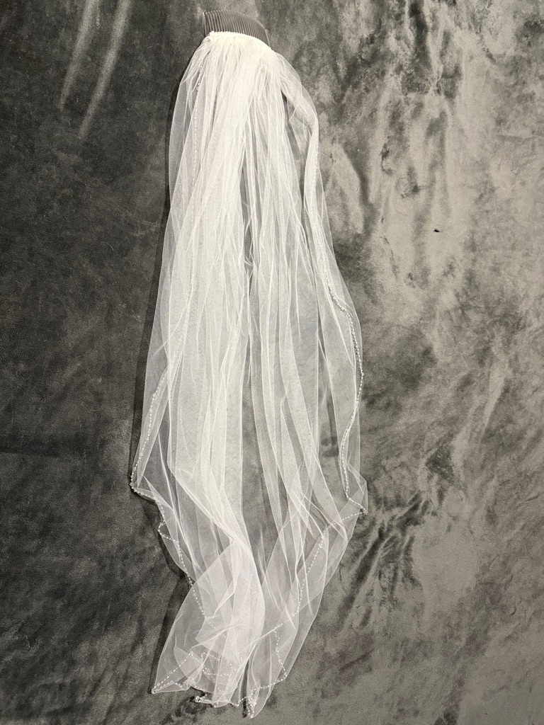 Classic White Bridal Veil With Beaded Edge
